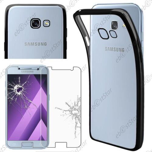 ebestStar ® pour Samsung Galaxy A3 2017 A320F - Housse Etui Coque Silicone Gel Souple Ultra Fine 0,3mm et INVISIBLE + Film Protection écran en Verre Trempé, Couleur Transparent / Noir [Note Importante Lire Description]