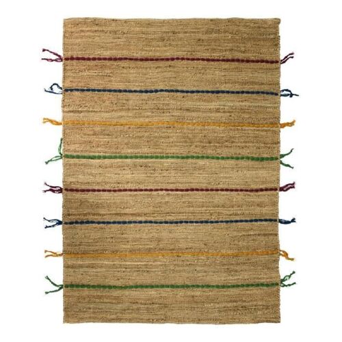 Tapis Jute Et Laine - Lignes Colorées - 120x170 Cm