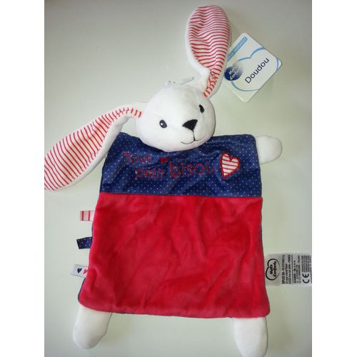 Doudou Lapin Mots D Enfants Tout Petit Bisou Coeur Rayé Rouge Marine Pois