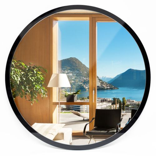 Tulup Miroir Décoratif Rond Classique Cadre Noir En Verre Mural fi 40 cm Minimaliste Décoratif Miroir de maquillage miroir pour dressing pour Entrée Séjour Bureau Salle de bain Couloir