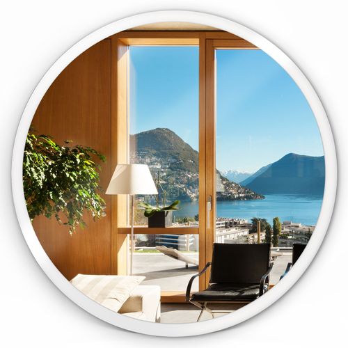 Tulup Miroir Rond Classique Cadre Blanc En Verre Mural fi 80 cm Minimaliste Décoratif pour le maquillage et le visage pour Bureau Chambre à coucher Salon Salle de bain
