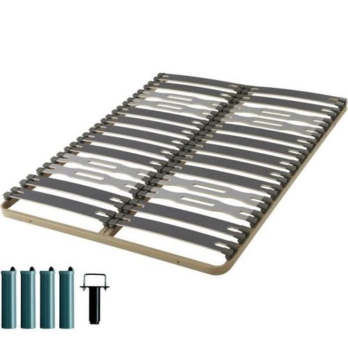 Sommier À Lattes 140x190 Ebac Zeta - 26 Lattes Décor Multiplis Bois - Livré Monté