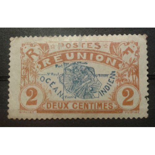 Timbre Réunion 1907 Yvert Et Tellier N°57 Deux Centimes Neuf Marques Dans La Gomme