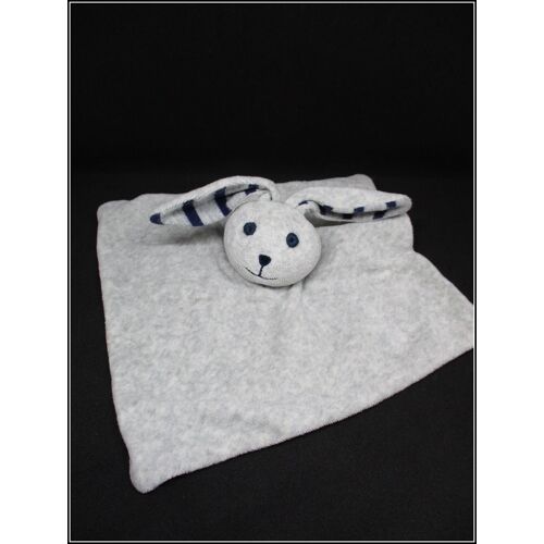 Doudou Lapin Plat Gris Et Bleu - Rayé -  Bambino