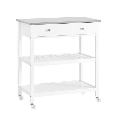 Sobuy Desserte Cuisine À Roulettes Îlot Central Avec Plateau Acier Inox, Tiroirs Et Étagères Ouvertes, Chariot De Service Et Meuble De Rangement Pour Cuisine Salon Jardin, 81x90x45cm Fkw47-Ii-W