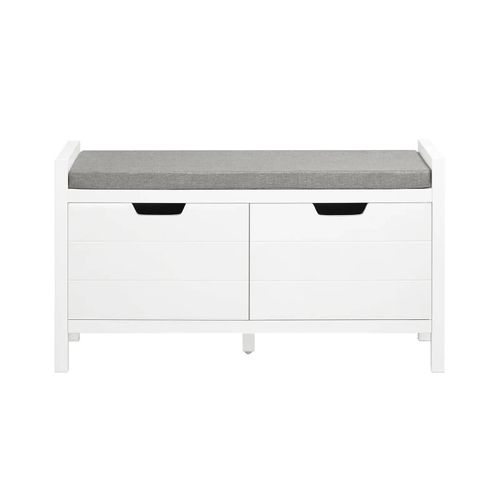 Sobuy Meuble Chaussure Banc Chaussures Entrée - Banc À Chaussures Avec Rangement Fermé, Coussin Rembourré, Haute Capacité 150kg - Rangement Chaussures Design Moderne - Blanc, 91x30x50cm, Fsr63-Ii-W