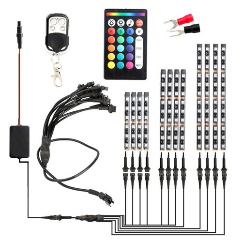 Kit De Bande Led Rgb Pour Moto, 12 Pièces/Ensemble, Télécommande Rf Étanche, Lumière D'accentuation, Effet Au Sol, Lumières D'ambiance