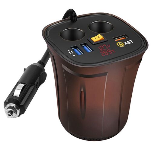Adaptateur Séparateur Allume-Cigare De Voiture Avec 2 Prises Allume-Cigare, Chargeur De Voiture Usb Avec Voltmètre Numérique Et Thermomètre