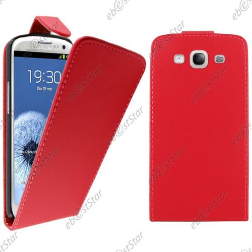 Ebeststar ® Pour Samsung Galaxy S3 I9300 I9305 - Housse Coque Etui Simili Cuir À Rabat Vertical, Couleur Rouge [Dimensions Precises De Votre Appareil : 136.6 X 70.8 X 8.6 Mm, Écran 4.8'']