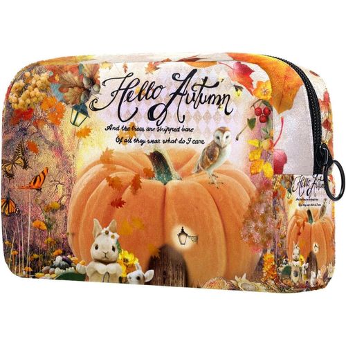 Trousse De Maquillage De Voyage, Trousse De Maquillage, Pochette, Sac À Main Avec Fermeture Éclair ? Automne Rétro Lapin Écureuil Hibou Citrouille Forêt