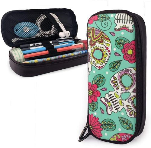 Trousse À Crayons En Cuir Durable Avec Fermeture Éclair Motif Donuts Dessinés À La Main Pour L'école Et Le Bureau