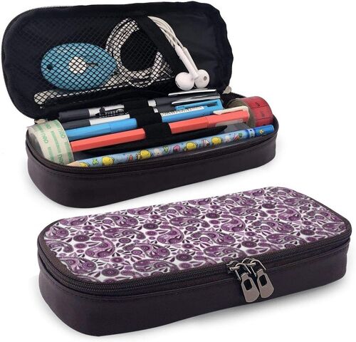 Fournitures De Bureau Écriture Trousses Synthetic Leather Pencil Case Train Through Winter Mountain Town Pen Pouch Holder Zipper Pen Pouch Pencil Holder Case For School Work Office