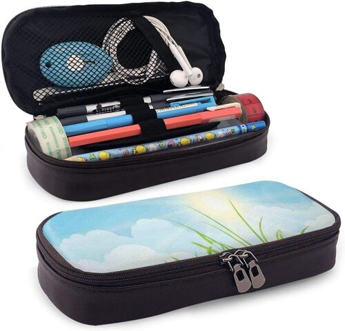 Fournitures De Bureau Écriture Trousses Synthetic Leather Pencil Case Summer Tropical Red Flower Pen Bag Zipper Pen Pencil Pouch Case Holder Bag For School Work Office