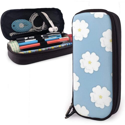 Porte-Crayon À Motif De Fleurs Blanches, Pochette À Crayons De Grande Capacité, Organisateur De Papeterie Avec Fermeture Éclair Pour L'école Et Le Bureau, Trousse De Maquillage Cosmétique Multifonction