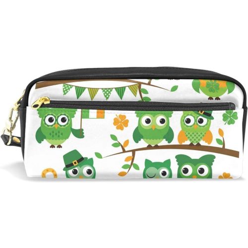 St Patrick's Day Animal Hibou Pour Étudiant Fille Garçon Enfants Trousse À Crayons Stylo Stationnaire Sac Fermeture Éclair Cosmétique Maquillage Sac Marine Pochette Sac À Main