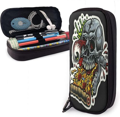 Pizza Skull, Trousse À Crayons Multifonction, Trousse À Crayons En Cuir, Pochette À Stylos, Sac De Papeterie, Kit De Rangement Portable De Bureau, Support De Boîte À Cosmétiques