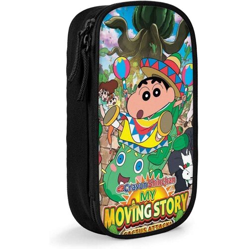 Hirola Crayon Shin Chan Sac À Stylos En Cuir Impression Personnalisée 3d Trousse À Crayons À Double Fermeture Éclair De Grande Capacité Pour Le Bureau, L'école Et Les Voyages - Noir - Taille Unique