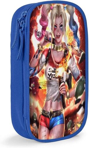 Harley-Quinn Trousse À Crayons De Grande Capacité, Trousse À Cosmétiques De Voyage, Trousse À Crayons À Fermeture Éclair, Cadeau Pour Garçon Et Fille, Sac De Rangement De Papeterie Pour Étudiant, Bleu
