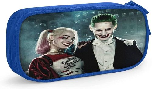 Harley Quinn Et Le Joker Trousse À Crayons De Voyage De Grande Capacité Avec Fermeture Éclair, Trousse À Crayons, Cadeau Pour Garçon Et Fille, Sac De Rangement Pour Papeterie Étudiante - Bleu