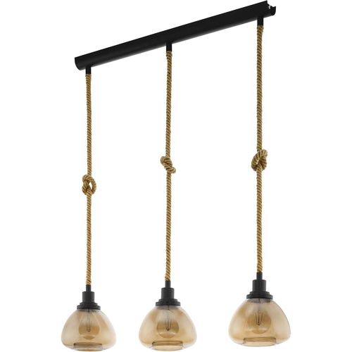 Suspension Rampside 3 Ampoules Vintage Au Design Industriel En Acier,Couleur : Noir,Marron,Verre Ambré,Culot : E27
