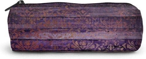 Chic Faux Ed Violet Bois Faux Doré Damassé Trousse Multifonction Trousse À Crayons, Trousse À Crayons Avec Fermeture Éclair Trousse De Maquillage Organisateur De Papeterie Porte-Stylo Pour Adolescentes Filles Et Garçons Étudiants