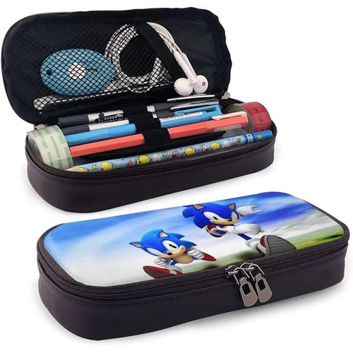 Hérissons Sonic Trousse À Crayons En Cuir Grande Capacité Avec Fermeture Éclair Grand Stylo De Rangement Pochette À Crayons Boîte Organisateur Porte-Sac Pratique