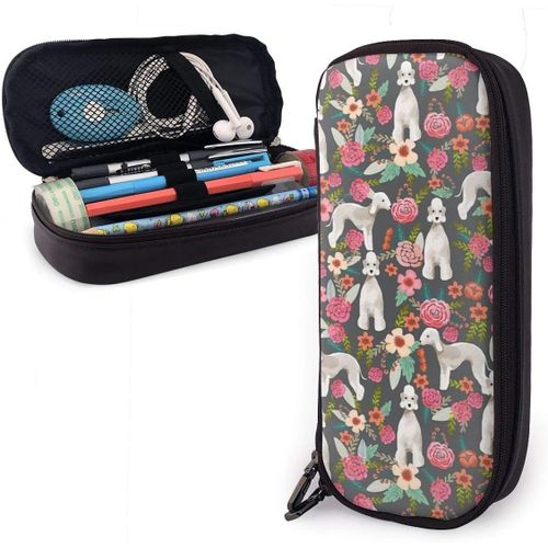 Bedlington Terrier Trousse À Crayons Multifonction Avec Motif Chien Floral, Grande Capacité, Organiseur De Papeterie, Porte-Stylo Pour L'école, Le Bureau, La Trousse De Maquillage