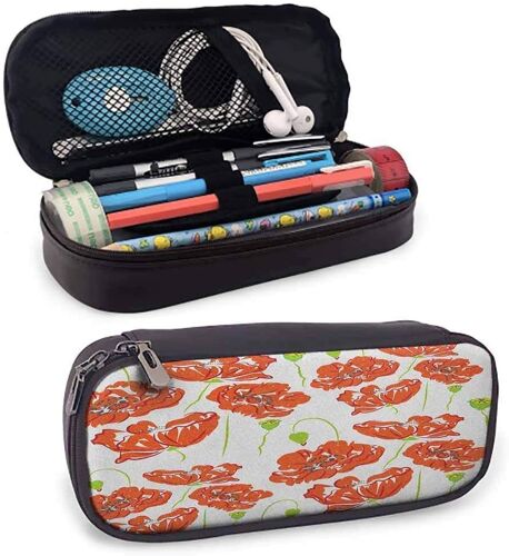 Anemone Flower Trousse À Crayons En Cuir Pu Haute Capacité Style Doodle Champ D'anémone De Coquelicot En Pleine Floraison Fleurs De Mai Sac À Fermeture Éclair Pour Stylos, Crayons