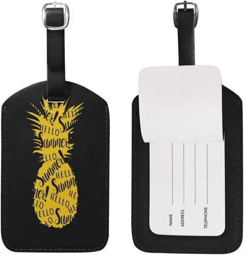 Ananas Jaune Hello Summer Étiquette De Bagage Noire Pour Bagage Valise Sac Étiquette De Voyage En Cuir 1 Pièce
