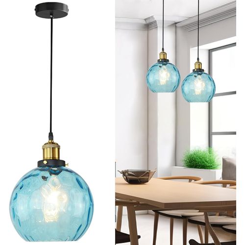 Suspension En Verre Îlot De Cuisine,Romantique En Verre Bleu 20cm Avec Ampoule Supplémentaire 6w,Cordon Ajustable Suspension Moderne Et Élégante Pour La Cuisine,La Salle À Manger