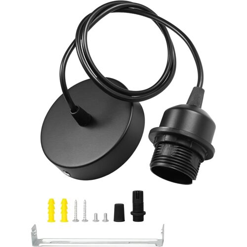 Kalanka-Kit Suspension Luminaire E27 Avec Douille À Vis Et Cable Suspension Luminaire Réglable 100cm Noir Métal Pour Ampoule E27 Fixation Au Plafond Idéal Cuisine Bar Salon Chambre Café Bureau