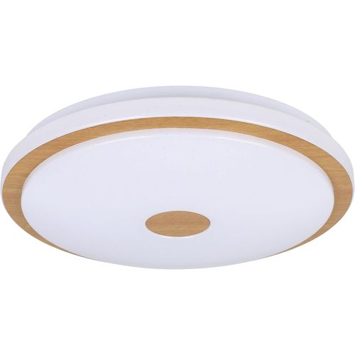 Luminaire Plafonnier Lanciano 1,Panneau Led Dimmable Avec Télécommande,Lampe De Plafond Avec Effet Cristal En Métal,Bois Et Plastique En Blanc Et Brun,Blanc Chaud-Froid,Ø 40 Cm