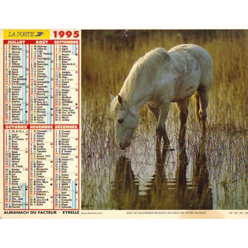 Calendrier / Almanach Des Ptt Calendrier Almanach Ptt / 1995 / Chevaux  + Cheval Camargue