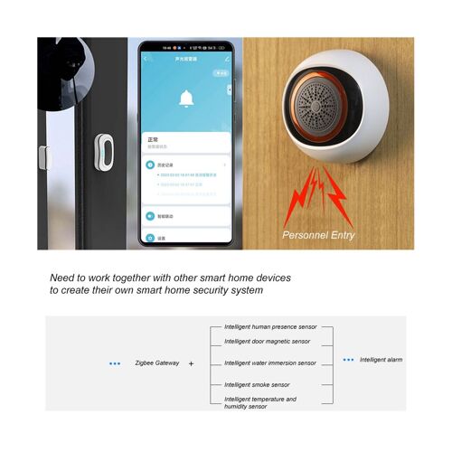 Tuya Zigbee Smart Sound et Light Sensor 100DB 2-In-1 Alarm Battery USB Dual Power Smart Home Works
