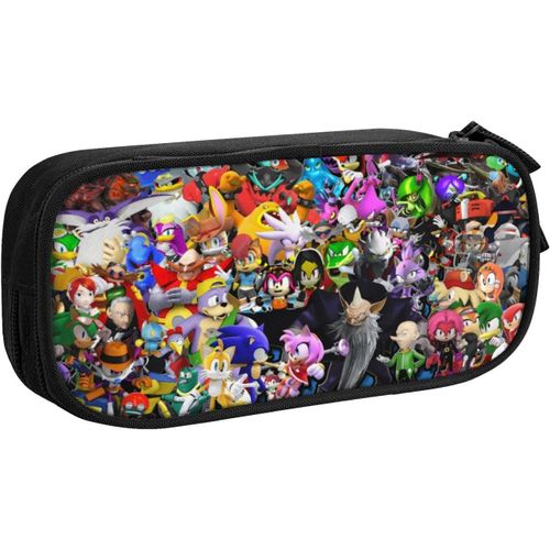 Trousse Sonic The Hedgehog - Grande Capacité - Double Fermeture Éclair - Trousse À Crayons - Trousse À Maquillage - Avec Compartiments - Pour Filles Et Garçons