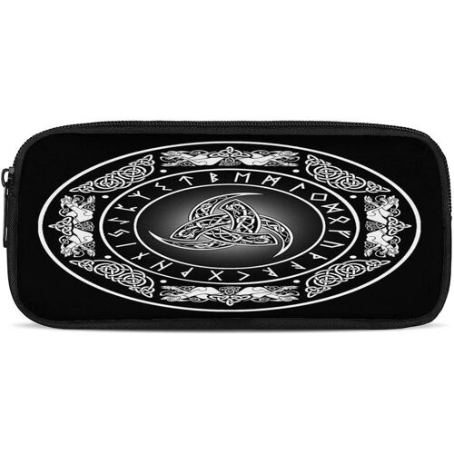 Trousse À Crayons Double Couche Motif Corbeaux De Mythologie Nordique Viking Pour Étudiant, Adolescent