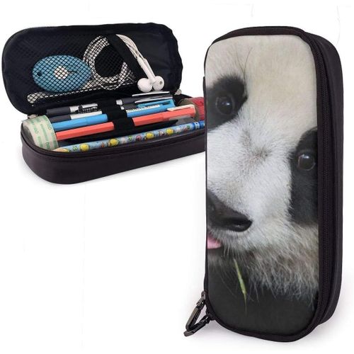 Trousse À Crayons En Cuir Synthétique Avec Double Fermeture Éclair - Motif Panda - 3,8 X 8,9 X 20,3 Cm
