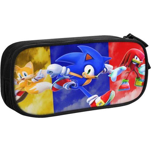 Sonic The Hedgehog Grande Pochette De Rangement À Double Fermeture Éclair Pour Maquillage, Stylos, Papeterie