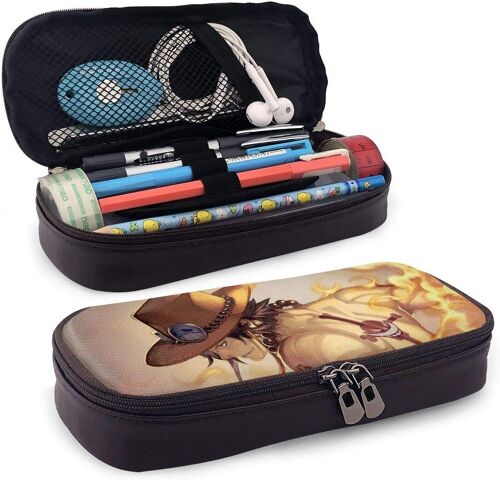Portgas D. Ace Trousse En Cuir Avec Fermeture Éclair Grande Capacité