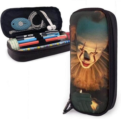 Movie It Pennywise Trousse À Crayons En Cuir Avec Fermeture Éclair Grande Capacité Pour Étudiants Et Garçons
