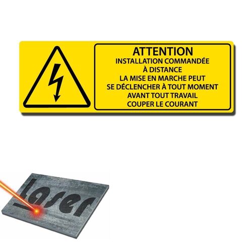 Plaque gravée autocollante 30x10 cm "Installation à distance" fond jaune