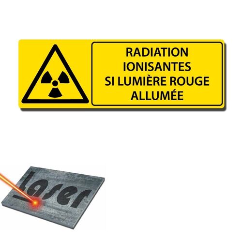 Plaque gravée autocollante 30x10 cm "radiations ionisantes" fond jaune