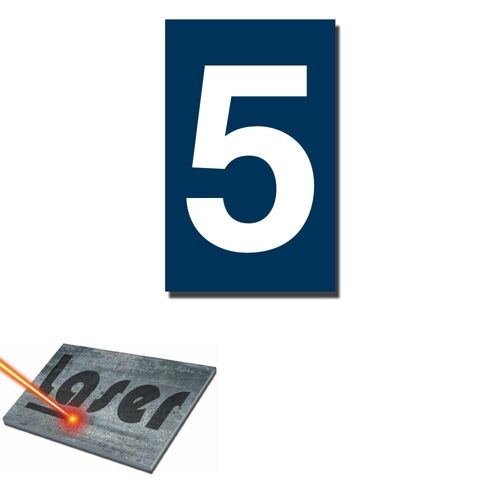 Plaque gravée autocollante 5x8cm Numéro de rue "5" fond Bleu