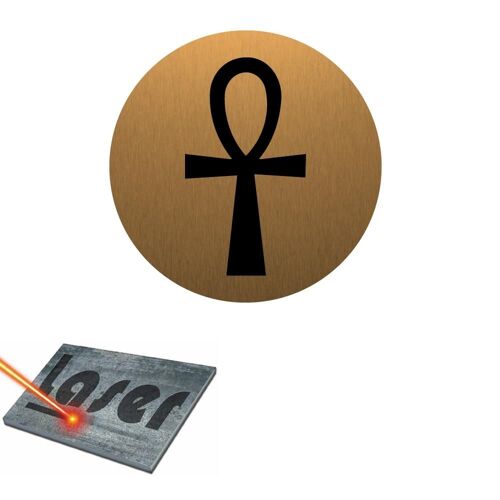 Plaque gravée autocollante 8cm cm "Croix Egyptienne" fond Or Brossé