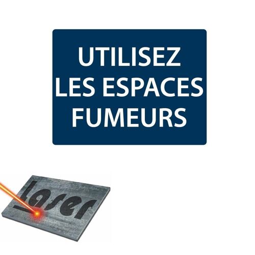 Plaque gravée autocollante 20x15 cm "Utilisez les espaces fumeurs" fond bleu