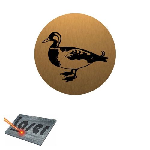 Plaque gravée autocollante 8cm Chasse Canard 01 fond Alu brossé Or