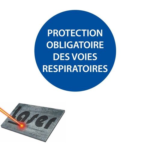 Plaque gravée autocollante 8cm "Protection voies respiratoires" fond bleu