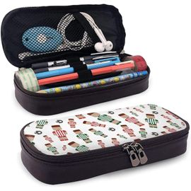 Trousse En Cuir Avec Motif De Joueur De Football - Grande Capacité - Résistante À L'usure - Double Fermeture Éclair