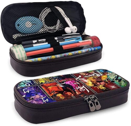 Jojo's Bizarre Fighting Trousse En Cuir Haute Capacité Pour Crayons, Stylos, Articles De Papeterie, Sacs Fonctionnels À Double Fermeture Éclair