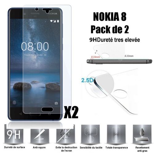 Nokia 8 Vitre Protection D'ecran En Verre Trempé Incassable Tempered Glass (Lot De 2) Pour Nokia 8